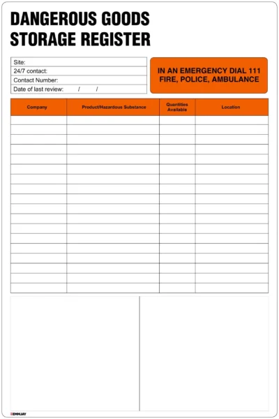 DG001 – Dangerous Goods Storage Register