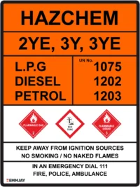 EGL 0202 HAZCHEM – 2YE 3Y 3YE, 1075, 1202, 1203 Sign