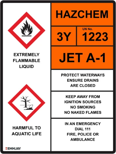 Workplace Safety Signs - Emmjay - HAZCHEM - 3Y 1223 JET A-1 Sign