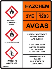 EGL 0210 HAZCHEM – 3YE 1203 AVGAS Sign