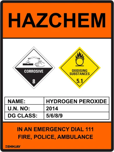 EGL 0236 HAZCHEM – Hydrogen Peroxide UN 2014 Sign