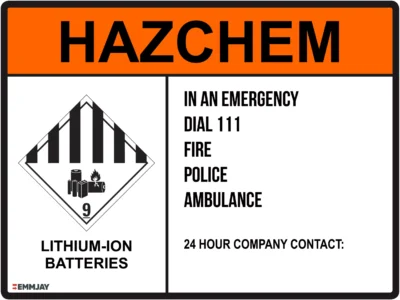 EGL 0239 HAZCHEM – Lithium-Ion Batteries Sign