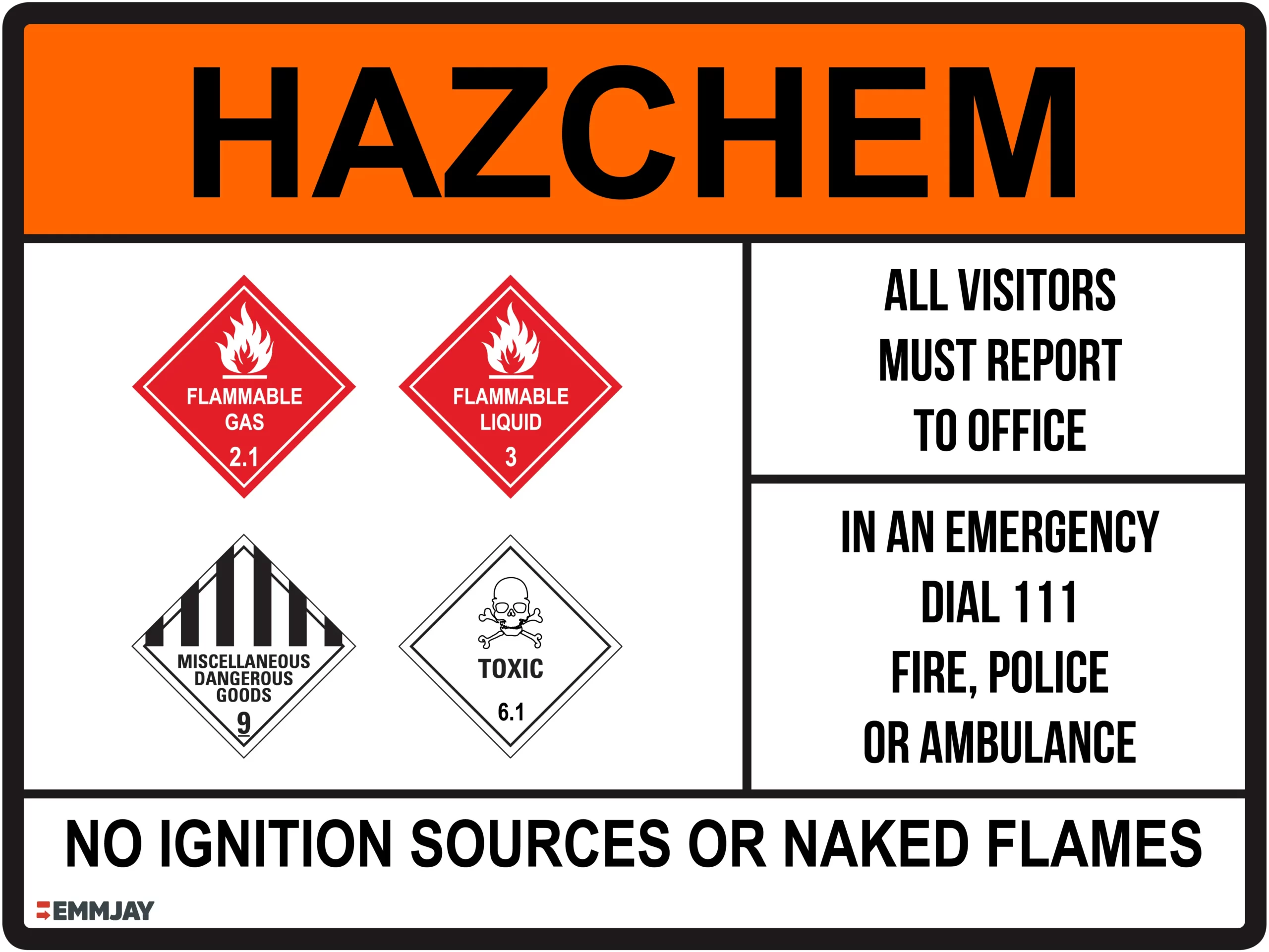 Egl Hazchem No Ignition Sources Or Naked Flames Mod Sign