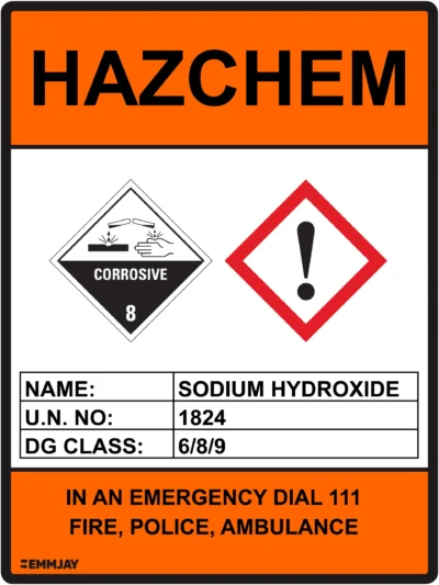 EGL 0254 HAZCHEM – Sodium Hydroxide UN 1824 Sign
