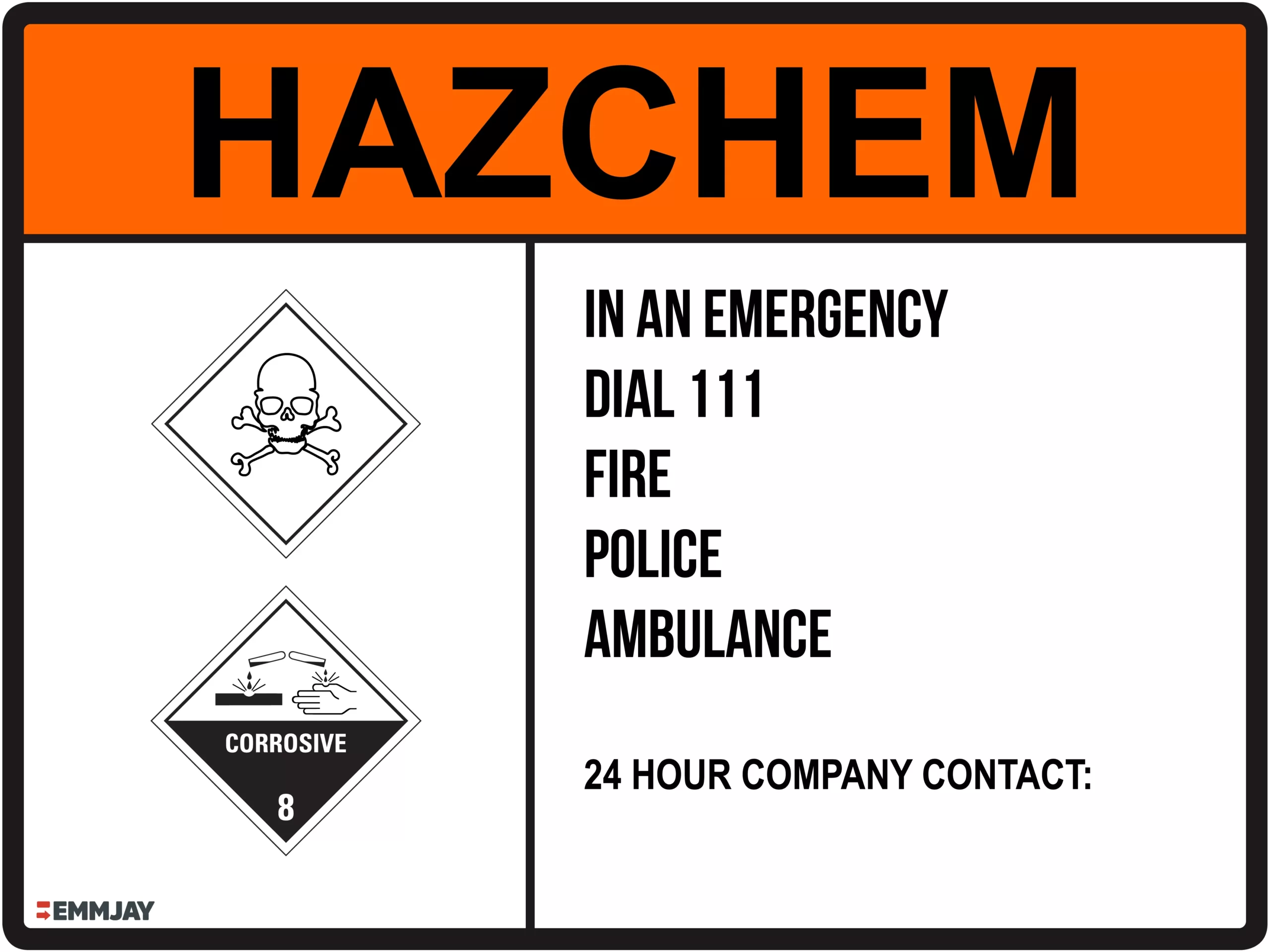 Workplace Safety Signs - Emmjay - HAZCHEM - Toxic and Corrosive Substances Sign