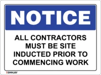 EGL 0408 NOTICE – All Contractors Must Be Site Inducted Prior to Commencing Work Sign