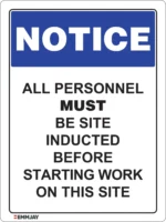 EGL 0412 NOTICE – All Personnel Must be Site Inducted Before Starting Work on This Site Sign