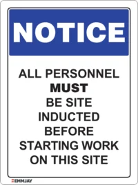 EGL 0412 NOTICE – All Personnel Must be Site Inducted Before Starting Work on This Site Sign