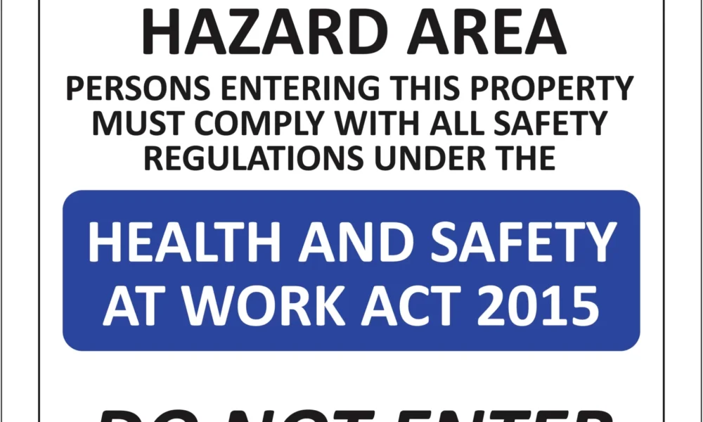 Workplace Safety Signs - Emmjay - Notice - This is a Multiple Hazard Area - Persons Entering this Property must Comply with All Safety Regulations Under the - HEALTH AND SAFETY AT WORK ACT 2015 - Do Not Enter Without Permission and Notification of the Hazards Within Sign