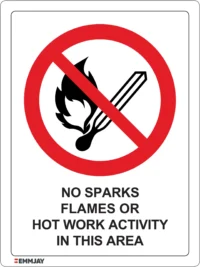 EGL 0551 PROHIBITION – No Sparks, Flames or Hot Work Activity in This Area Sign