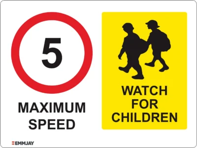 Workplace Safety Signs - Emmjay - Maximum Speed 5 - Watch For Children Sign