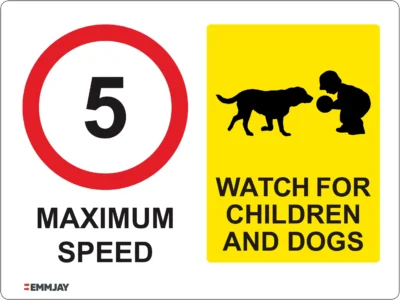 EGL 0678 School Sign – Max Speed 5 Watch For Children And Dogs Sign Variant 1