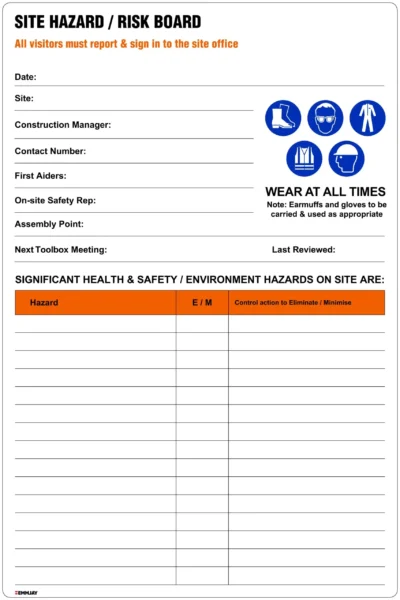 HZ001-Site Hazards/Risk Board