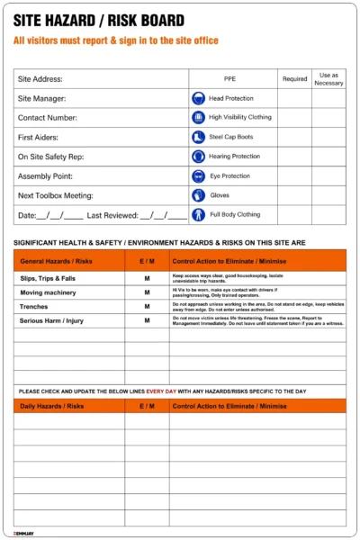 HZ002 – Site Hazard/Risk Board