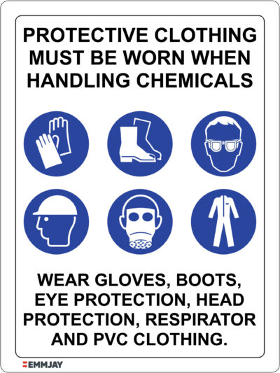 EGL 0472 NOTICE – Protective Clothing Must Be Worn When Handling Chemicals Sign