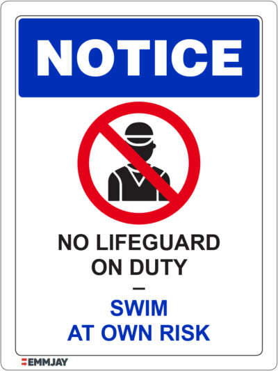 EGL 1185 Notice – No Lifeguard On Duty Swim At Own Risk Sign