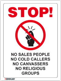 EGL 1218 Stop – No Sales People, Cold Callers, Canvassers, Religious Sign