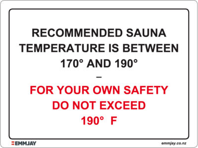 EGL 1268 – Recommended Sauna Temperature Is Between 170° And 190° Sign