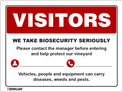 EGL 1294 Visitors – We Take Biosecurity Seriously Sign