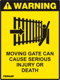 EGL 1467 Warning – Moving Gate Can Cause Serious Injury or Death Sign