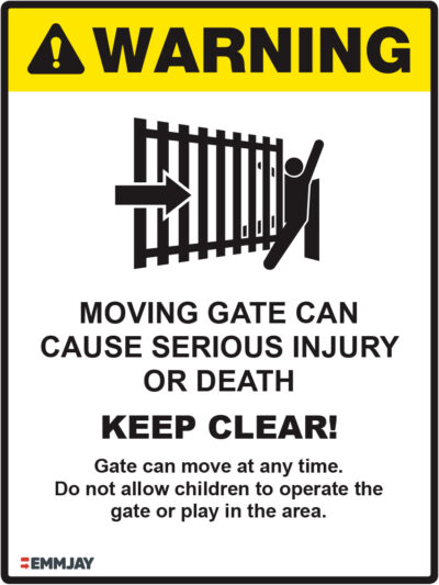 EGL 1468 Warning – Moving Gate Can Cause Serious Injury or Death White Sign