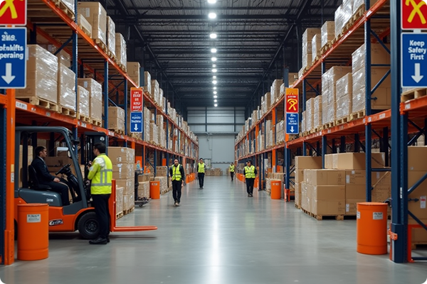 Safety protocols in place inside a warehouse environment.