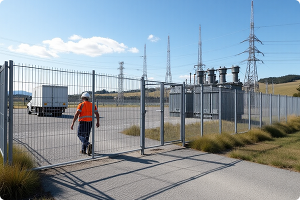 Restricted area outside a facility enclosed by a metal fence with 'Authorized Personnel Only' signage.