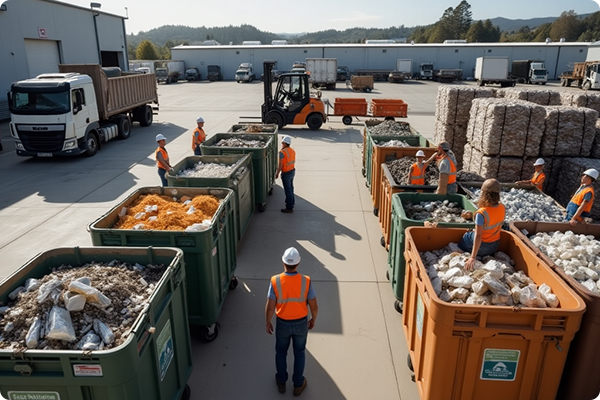 A waste management facility where waste is stored, managed, and properly segregated for recycling or disposal.
