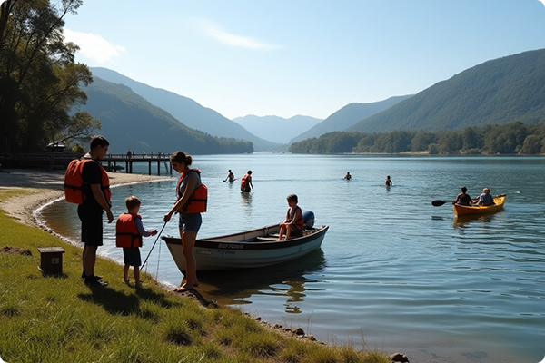 Park with a designated waterway area where people can safely access or enjoy the water.