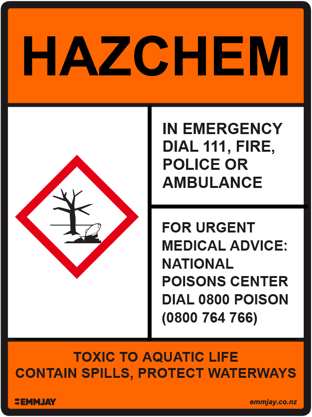 HAZCHEM_toxic to aquatic life contain spills, protect waterways