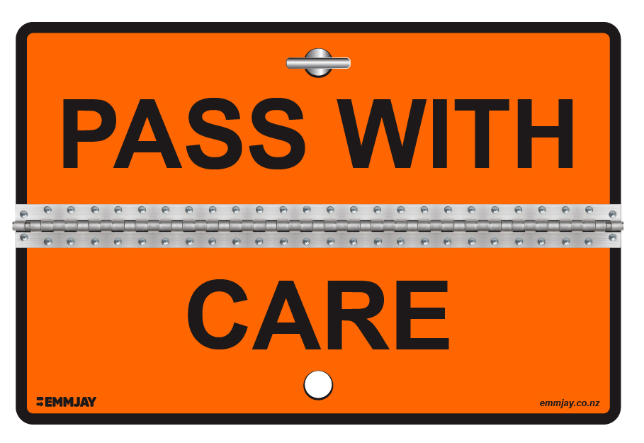 folding pass with care orange sign